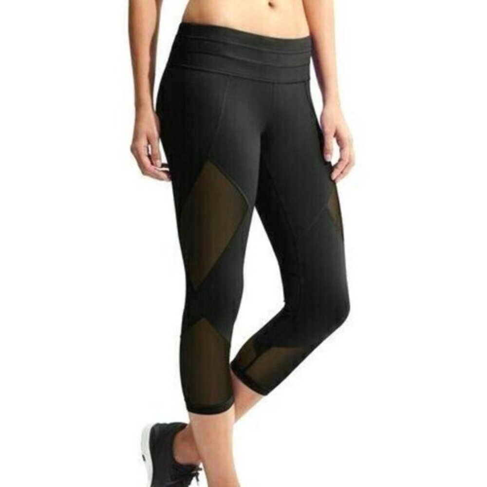 Athleta‎ Sonar Capri Legging Solid Black Mesh